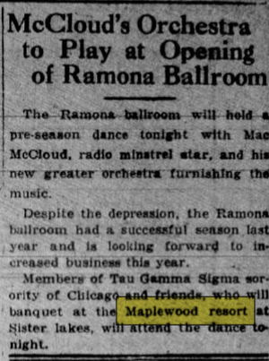 Maplewood Resort (Smallbones Resort) - May 1933 Mcclouds Orchestra Performing